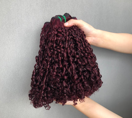 Full Tip Double Drawn Hair Pixie Curl Burgundy Color
