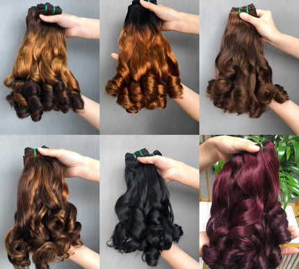 Good Quality Full Tip Double Drawn Virgin Hair Bundles Bouncy Wave Wine Color
