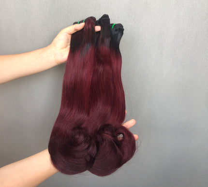 New Style Double Drawn Human Hair Curve Straight 1b/99j Color