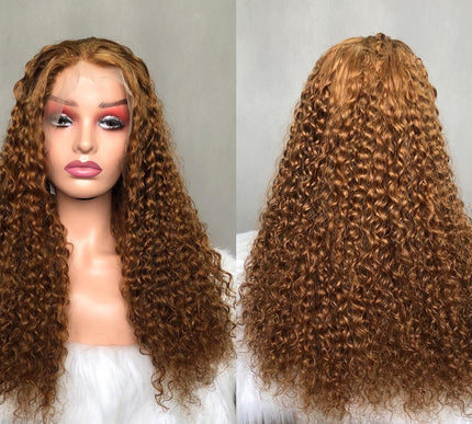 13x4 Lace Frontal Wig Virgin Double Drawn Hair Amazing Curl Brown Color