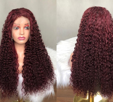 13x4 Lace Frontal Wig Super Double Drawn Amazing Curl #99j Burgundy Color