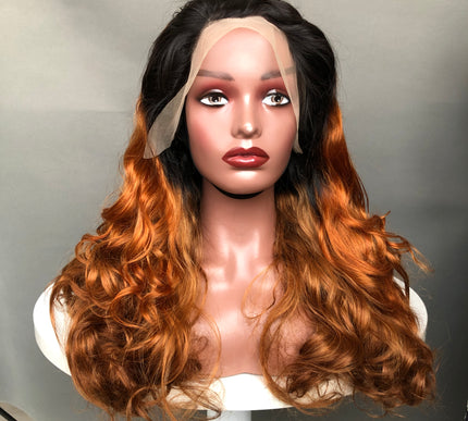 13x4 Lace Frontal Wig Super Double Drawn Hair Bouncy Wave ombre color(1b/30)