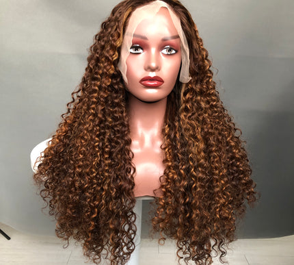 13x4 Lace Frontal Wig Virgin Double Drawn Hair Amazing Curl Piano Color