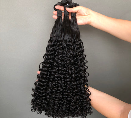 Premium 100% Human Hair Double Drawn Hair Bundles Amazing Curl Style Natural Black Color