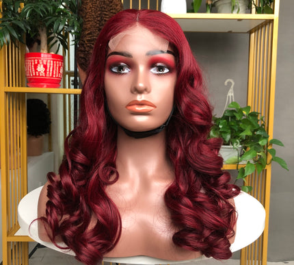 4x4 Closure Wig Bouncy Wave Factory Wig 18inch Wine Color