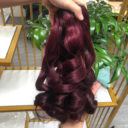 Good Quality Full Tip Double Drawn Virgin Hair Bundles Bouncy Wave Wine Color