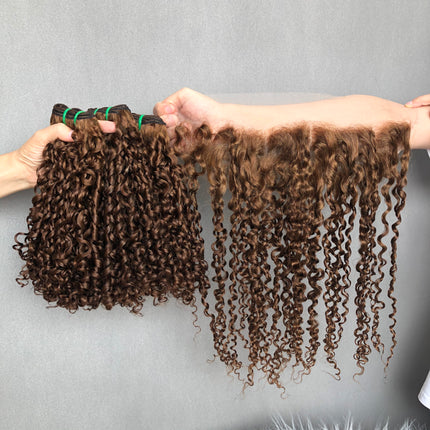 Nice Colored Vietnam Virgin Hair Double Drawn Pixie Curl Brown Color