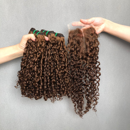Nice Colored Vietnam Virgin Hair Double Drawn Pixie Curl Brown Color