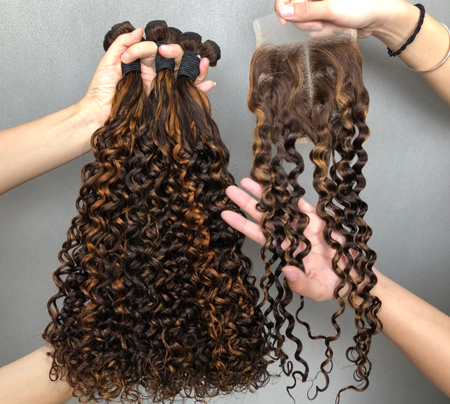 Hot Selling Pinao Color Double Drawn Amazing Curly Hair Bundles