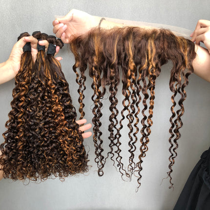 Hot Selling Pinao Color Double Drawn Amazing Curly Hair Bundles