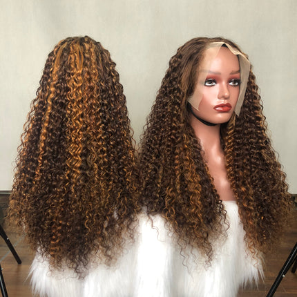 13x4 Lace Frontal Wig Virgin Double Drawn Hair Amazing Curl Piano Color