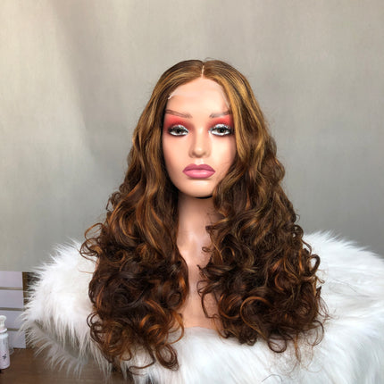 13x4 Lace Frontal Wig Super Double Drawn Hair Bouncy Wave Piano Color