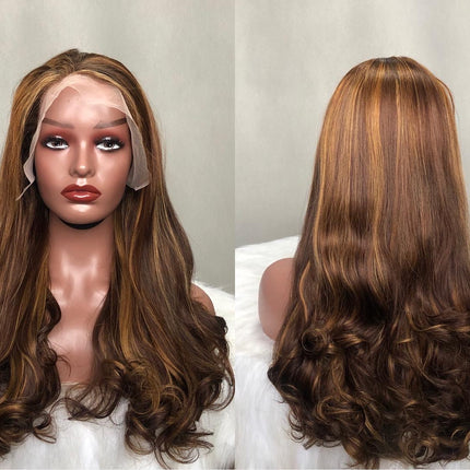 13x4 Lace Frontal Wig Super Double Drawn Hair Curve Straight Piano Color