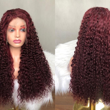 13x4 Lace Frontal Wig Super Double Drawn Amazing Curl #99j Burgundy Color