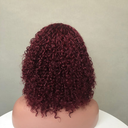 Super Double Drawn 4x4 Lace Closure Wig Pixie Curl Wine Color Full Density