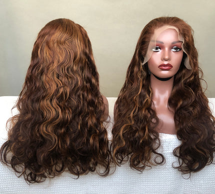 13x4 Lace Frontal Wig Virgin Double Drawn Hair Body Wave Piano Color