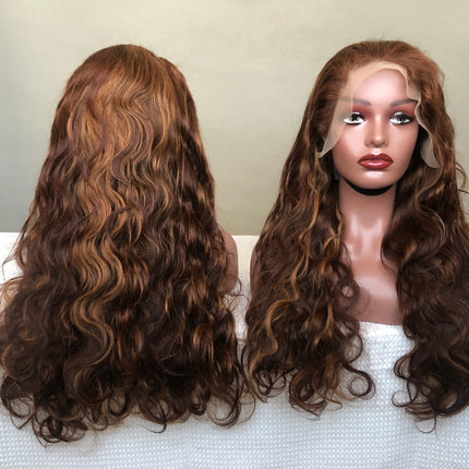 13x4 Lace Frontal Wig Virgin Double Drawn Hair Body Wave Piano Color