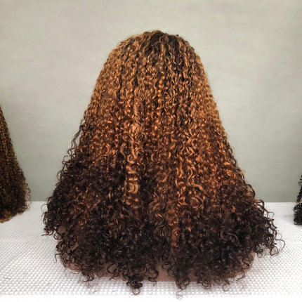 Full Density Virgin Hair Pixie Curl 4x4 Lace Closure Wig Color T4/30/4