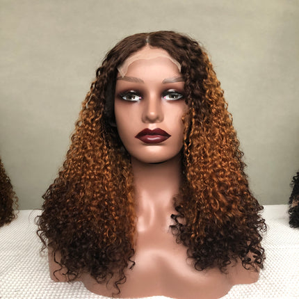 Full Density Virgin Hair Pixie Curl 4x4 Lace Closure Wig Color T4/30/4