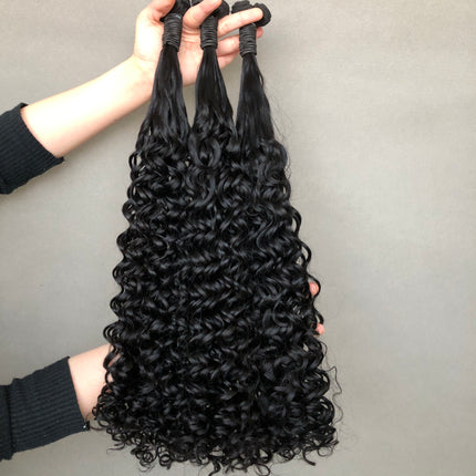 Premium 100% Human Hair Double Drawn Hair Bundles Amazing Curl Style Natural Black Color
