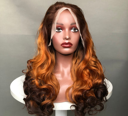 13x4 Lace Frontal Wig Super Double Drawn Hair Bouncy Wave 3 Tones Color