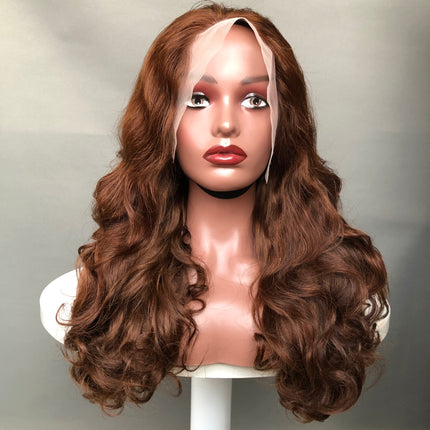 13x4 Lace Frontal Wig Super Double Drawn Hair Bouncy Wave Brown Color