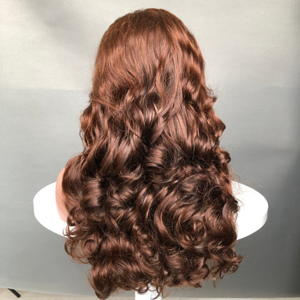 13x4 Lace Frontal Wig Super Double Drawn Hair Bouncy Wave Brown Color