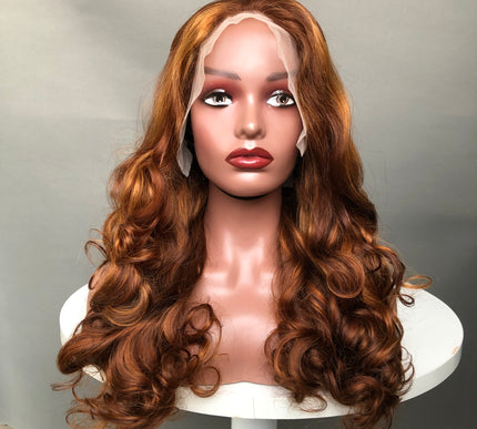 13x4 Lace Frontal Wig Super Double Drawn Hair Bouncy Wave Piano Color