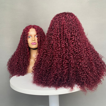 Super Double Drawn 4x4 Lace Closure Wig Pixie Curl Wine Color Full Density