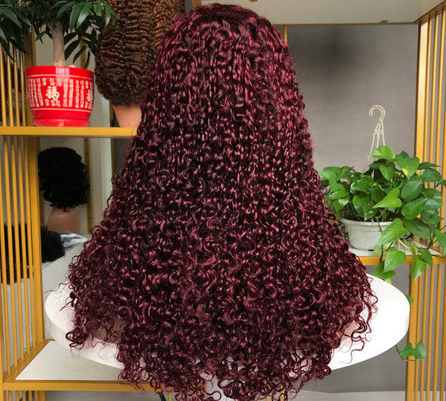 5x5 Lace Closure Factory Wig Pixie Curl Wine Color