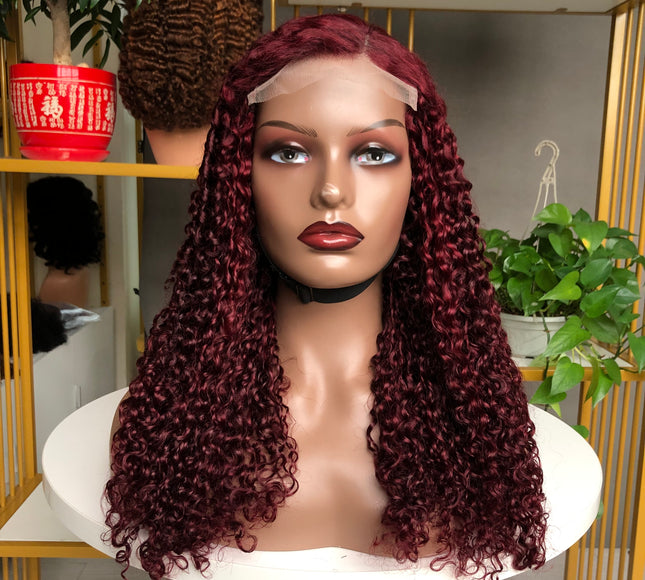 5x5 Lace Closure Factory Wig Pixie Curl Wine Color