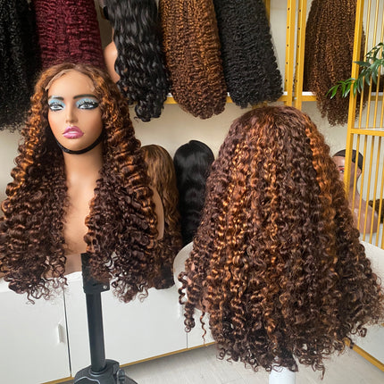 5x5 HD Lace Closure Factory Wig Burmese Curl Pinao Color