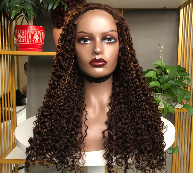 5x5 HD Lace Closure Factory Wig Pixie Curl Piano Color
