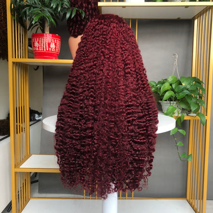 Full Density 13x4 Lace Frontal Wig Factory Burmese Curl Wine Color