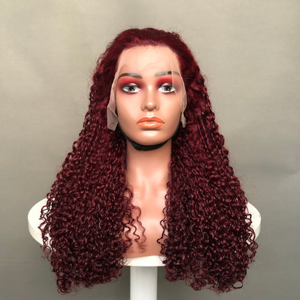 13x4 Lace Frontal Wig Factory Full Density Wig Pixie Curl Burgundy Color