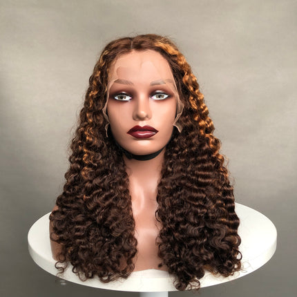 Full Density 13x4 Lace Frontal Wig Factory Burmese Curl Piano Color