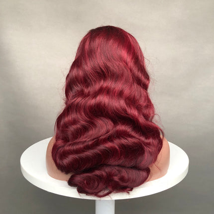 13x4 Lace Frontal Wig Factory Bouncy Wave Wine Color