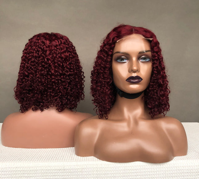 4x4 Closure Wig Amazing Curl Factory Wig Double Drawn Quality Wine Color