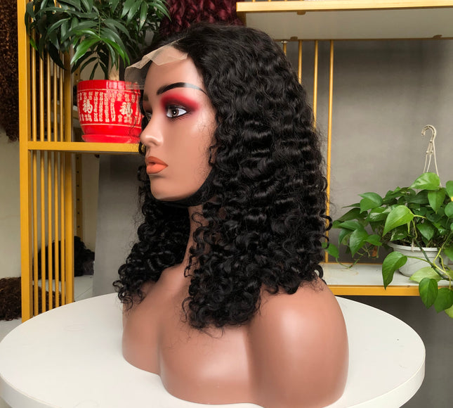 4x4 Closure Wig French Curl Short Bob Wig Natural Color