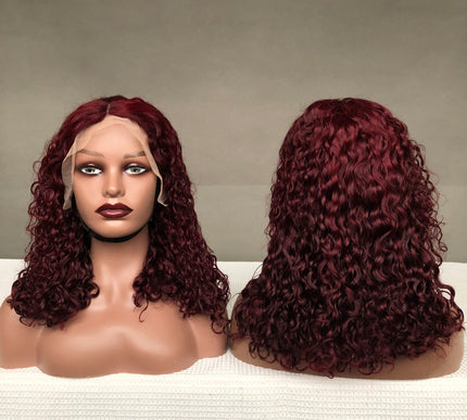 13x4 Lace Frontal Factory Wig Amazing Curl Bob Wig Wine Color