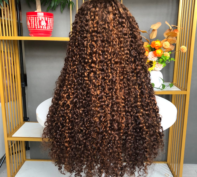 5x5  Lace Closure Factory Wig Pixie Curl Piano Color Long Size