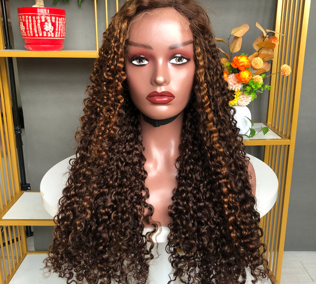 5x5  Lace Closure Factory Wig Pixie Curl Piano Color Long Size