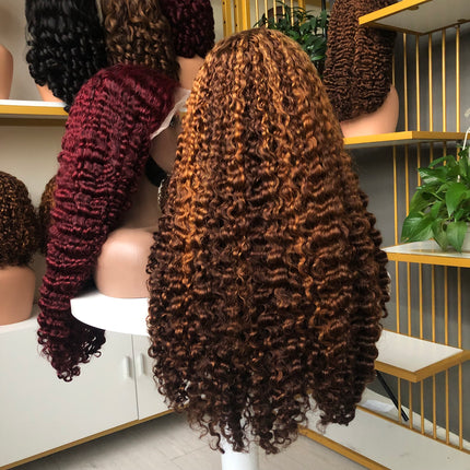 Full Density 13x4 Lace Frontal Wig Factory Burmese Curl Piano Color