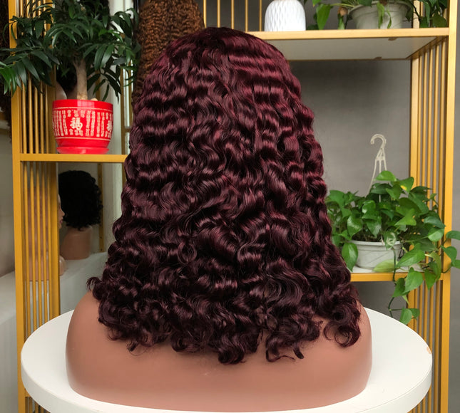 4x4 Closure Wig French Curl Factory Wig Wine Color