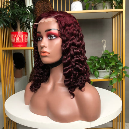 4x4 Closure Wig French Curl Factory Wig Wine Color