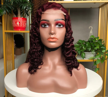 4x4 Closure Wig French Curl Factory Wig Wine Color