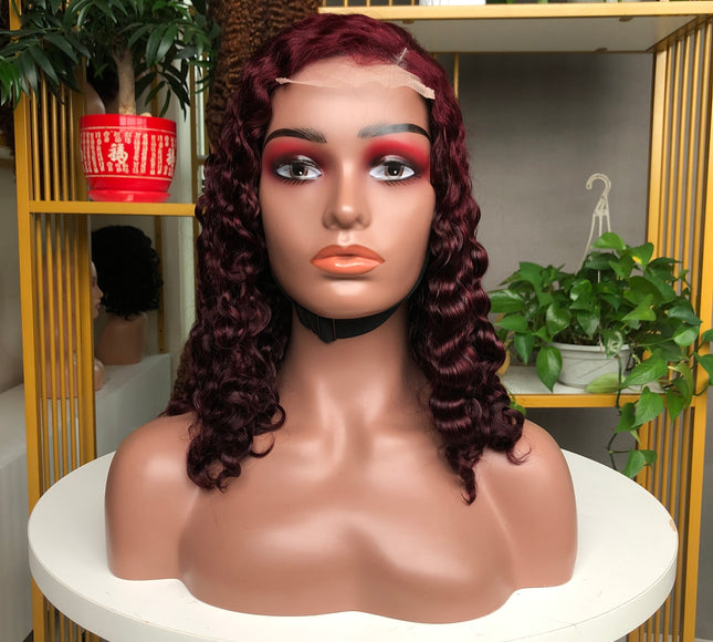 4x4 Closure Wig French Curl Factory Wig Wine Color