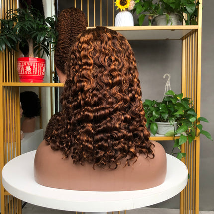 4x4 Closure Wig French Curl Factory Bob Wig Piano Color