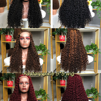 5x5  Lace Closure Factory Wig Pixie Curl Double Drawn Quality