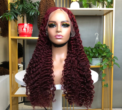 Full Density 13x4 Lace Frontal Wig Factory Burmese Curl Wine Color